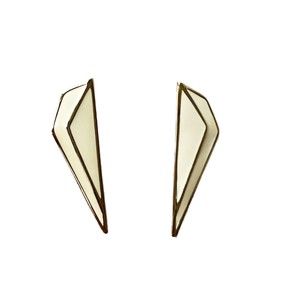 Vtg Monet Drop Earrings Cream White Enamel Gold Tone Pierced Signed Prism
